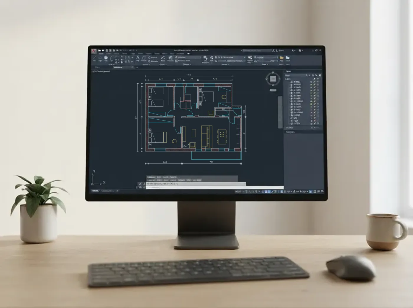 Disegno tecnico in AutoCAD: pianta quotata di un appartamento