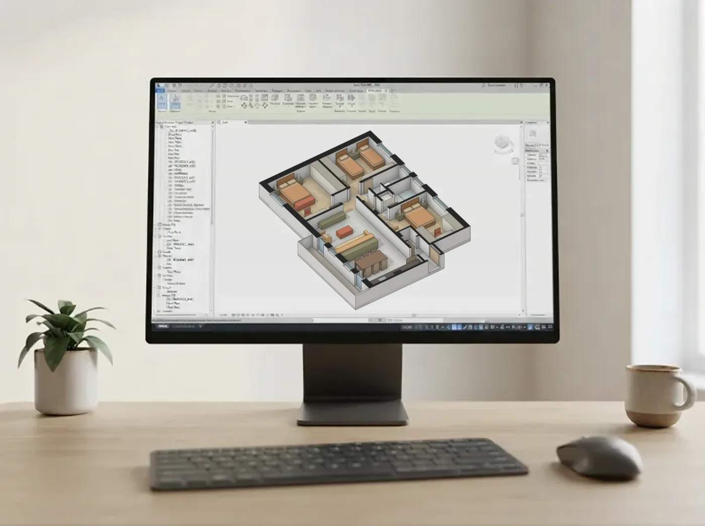 Modellazione Revit BIM: vista assonometrica di un appartamento